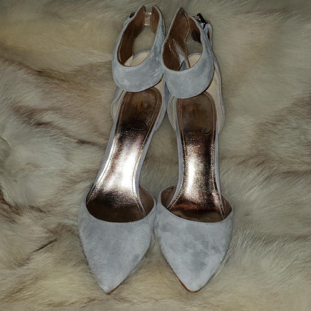 Joan & David, grey leather stilettos, size 8.5